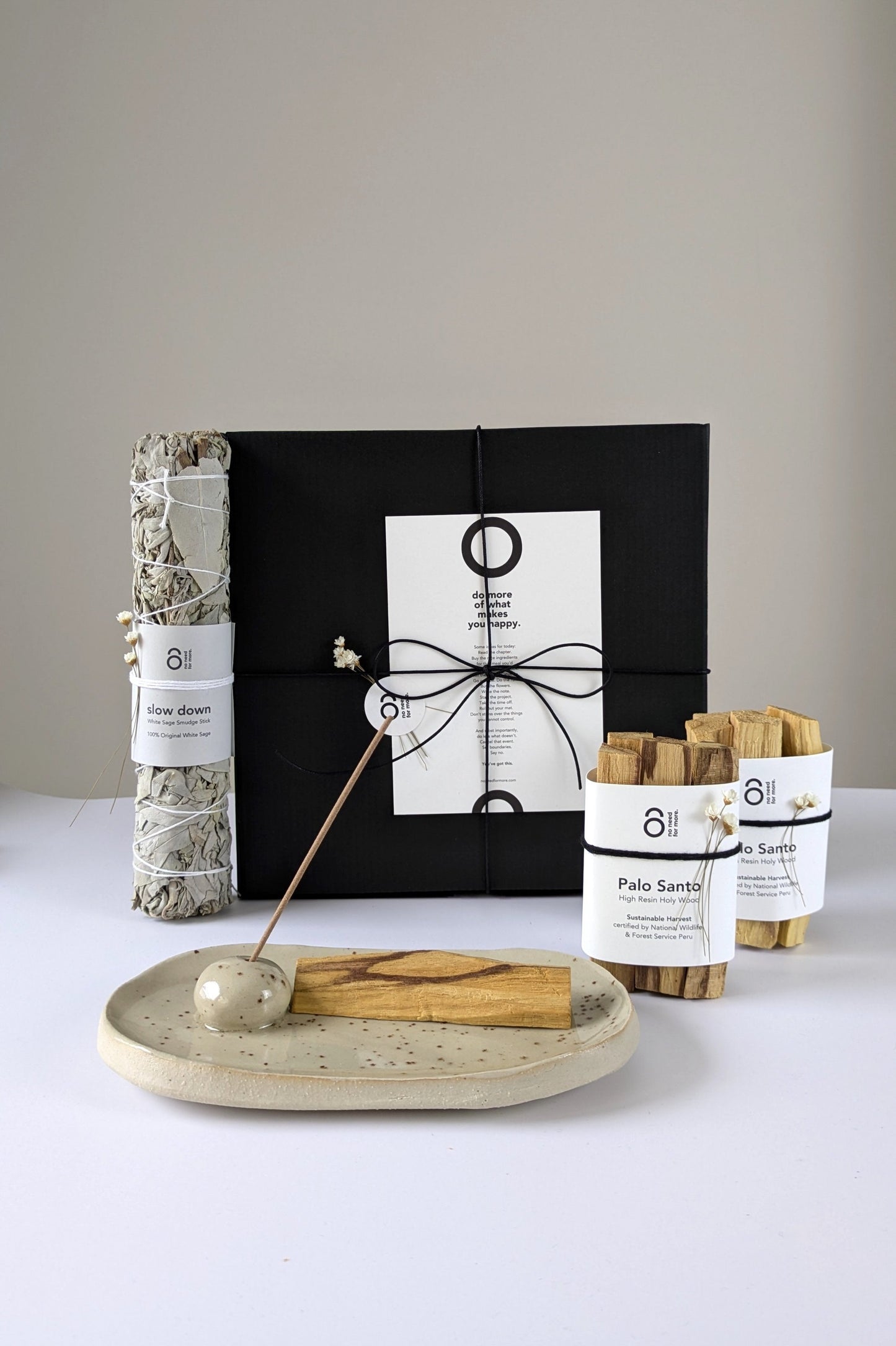 Incense Gift Set with Handmade Ceramic Incense Holder Palo Santo and White Sage