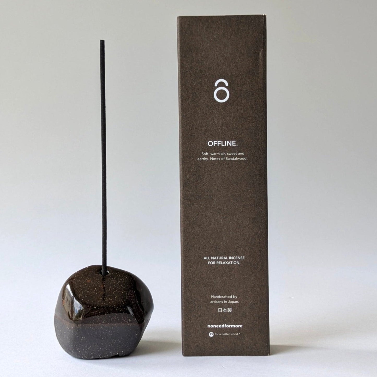 Duo Set - Pebble Räucherstäbchenhalter Braun & Natürliche Räucherstäbchen "Offline"